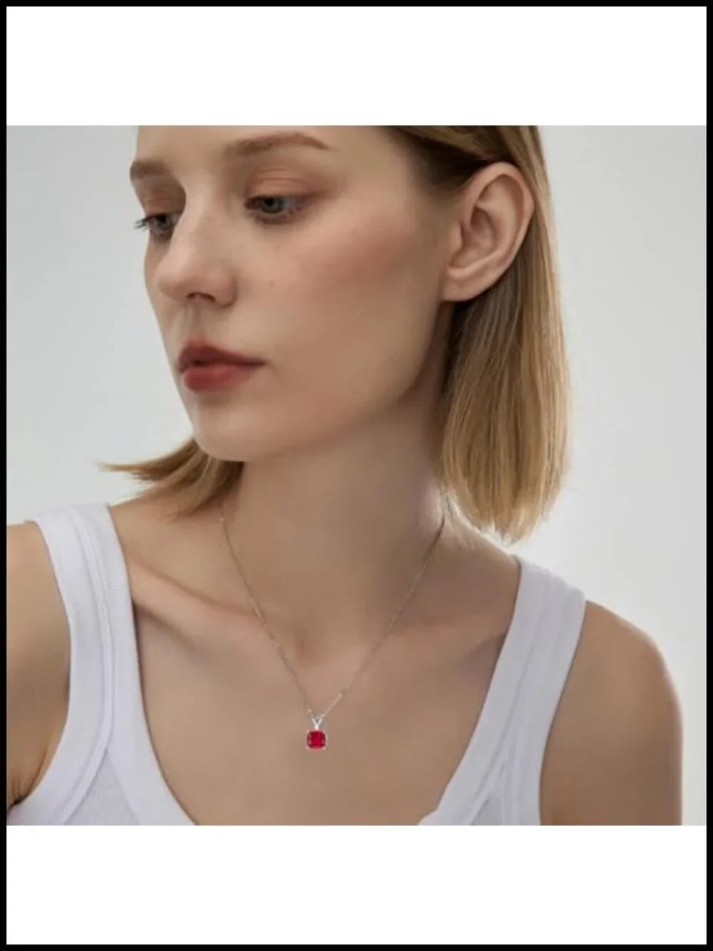 2CT Cushion Cut Simulated Ruby Pendant Necklace S925 Sterling Silver